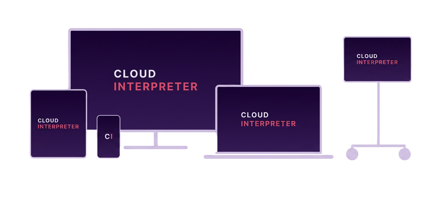 Cloud Interpreter running on desktop, iPad, laptop, and smartphone